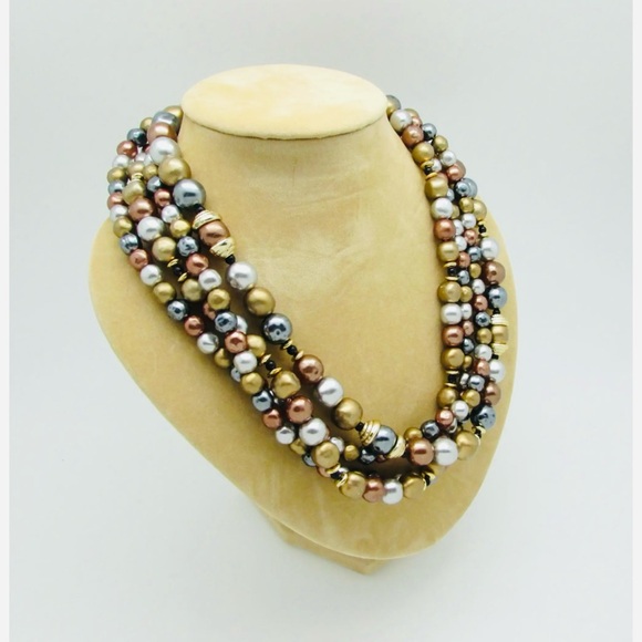 Four Strand Metallic Colored Bead Necklace - Picture 2 of 3